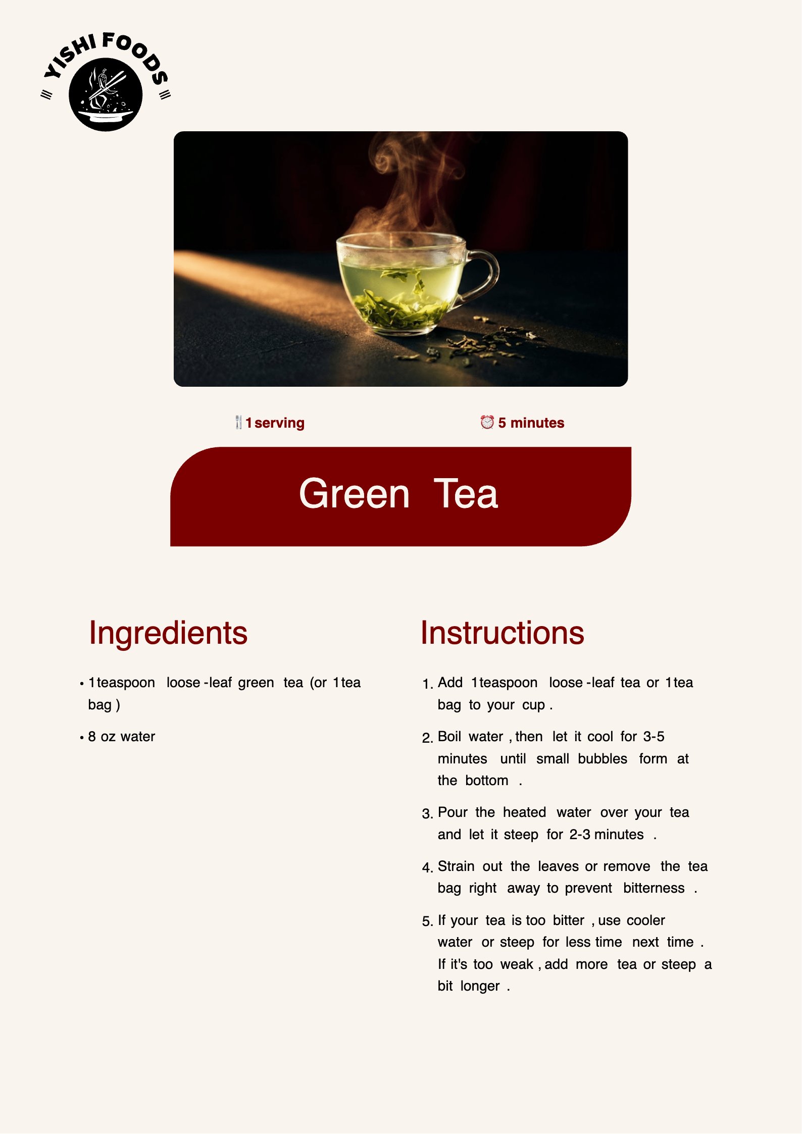 Green Tea Brew Recipe Card