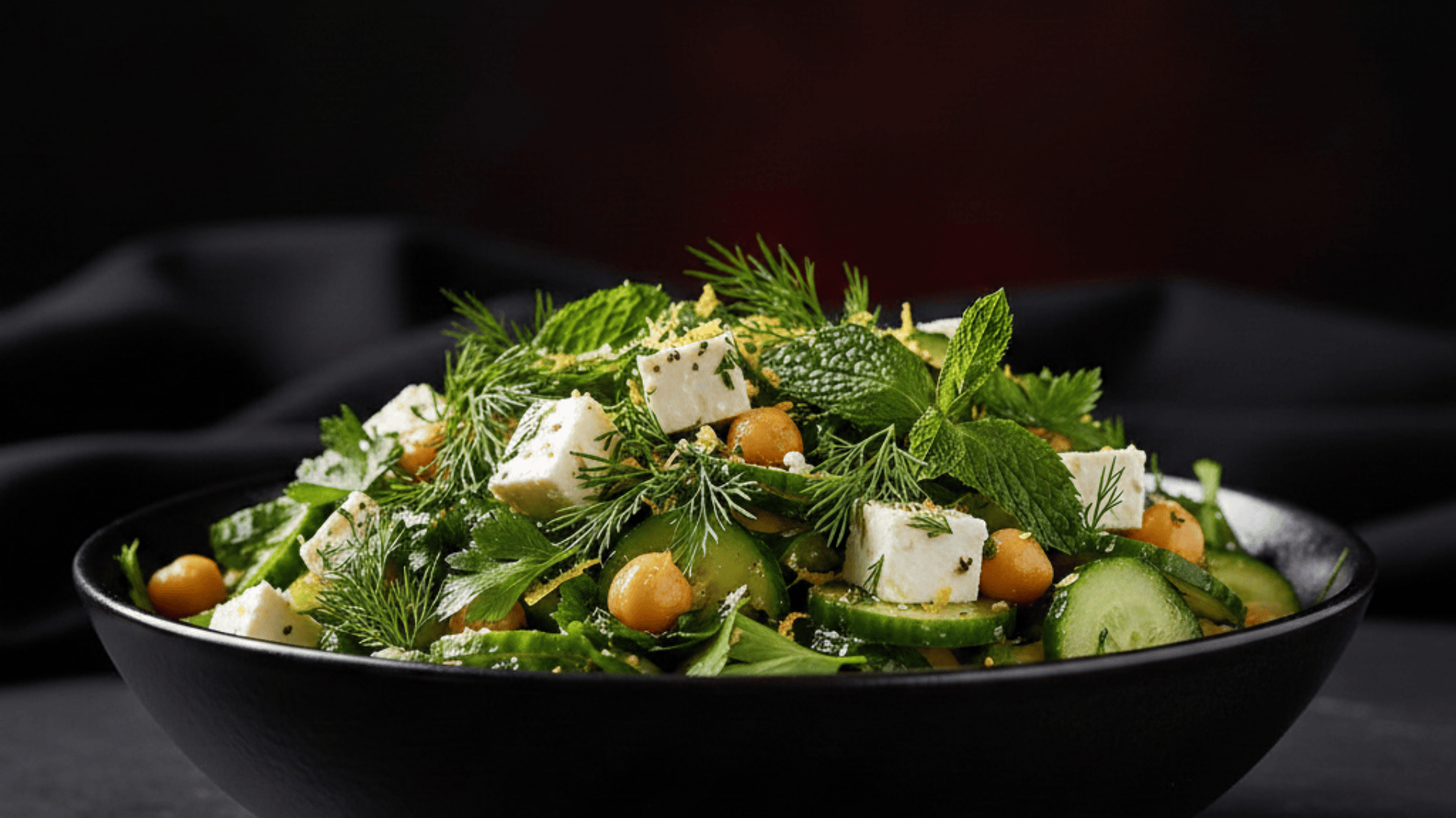 herb loaded lemon dill chickpea cucumber feta salad