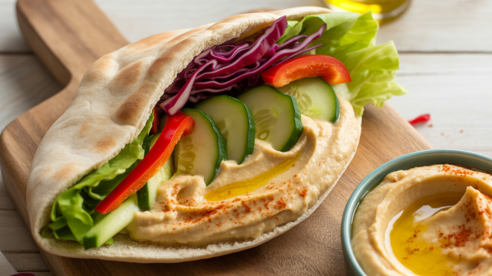 hummus and veggie pita pocket