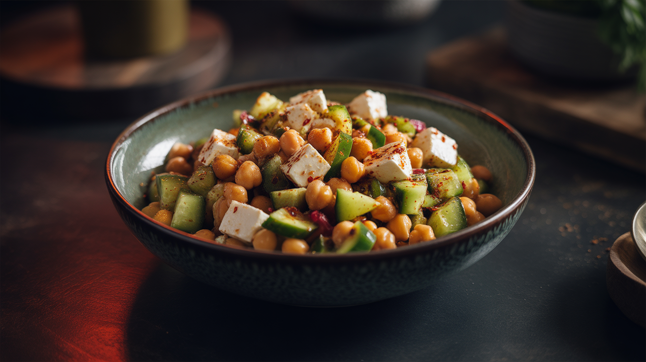 spicy chickpea cucumber feta salad